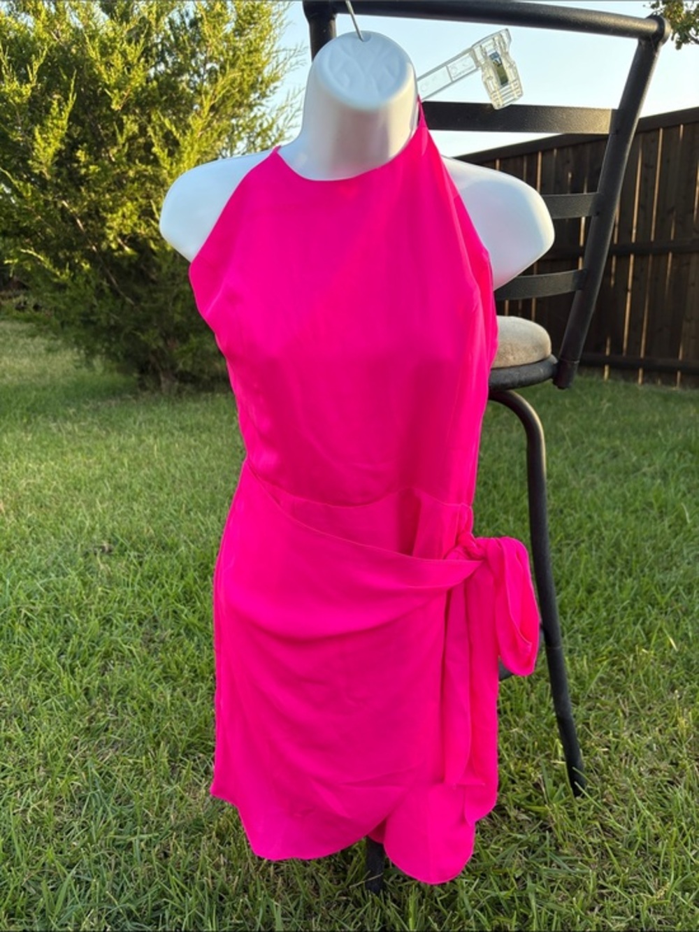 Impressions Hot Pink Halter Mini Dress with Side Tie